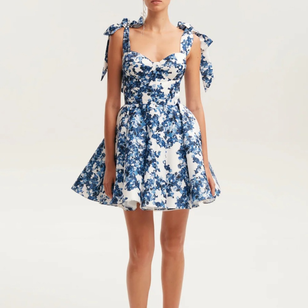 Milla Marvelous blue hydrangea mini dress on straps, Garden of Eden